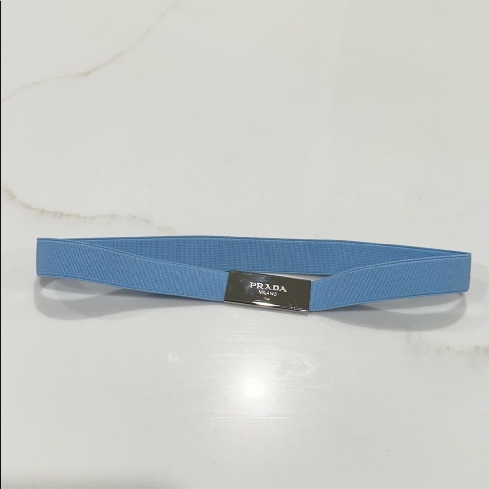 Prada Light Blue Elastic w Silver Buckle